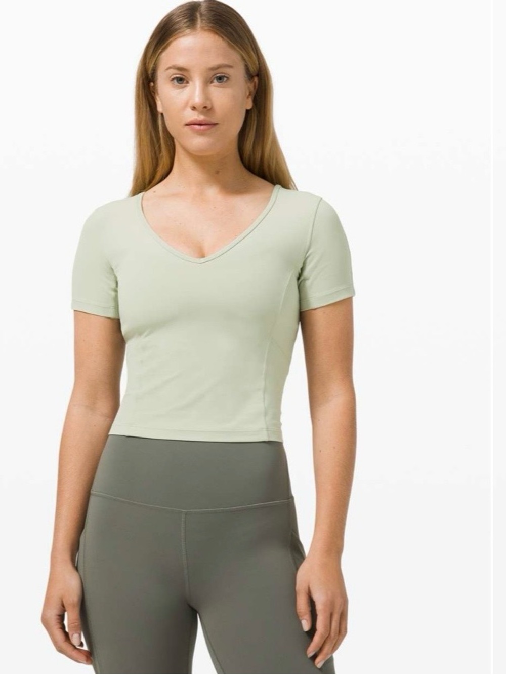 Lululemon Nulu Cropped Slim Yoga Short Sleeve Green Fern